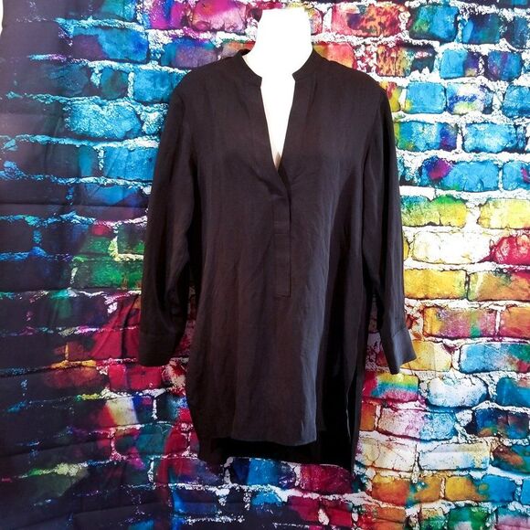 ZARA Black Simple V Neck Tunic long sleeve Shirt Blouse Size XS - Picture 1 of 6